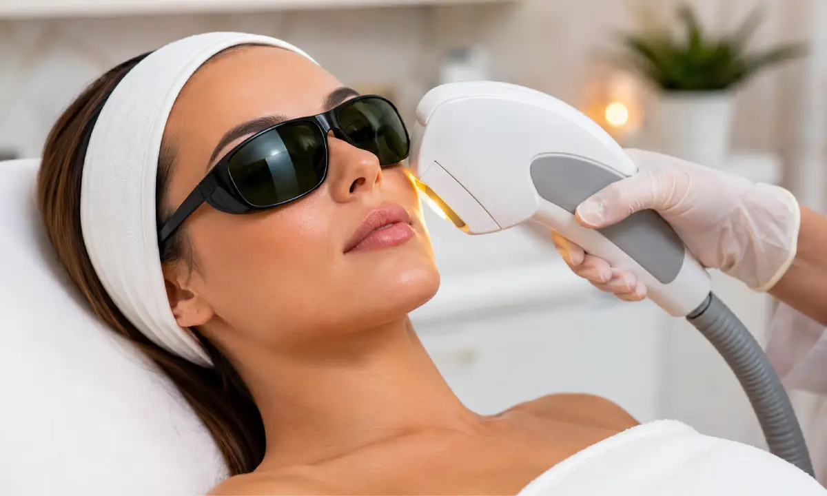 Patient undergoing IPL Photofacial treatment for sun damage and pigmentation at Khrom Medspa