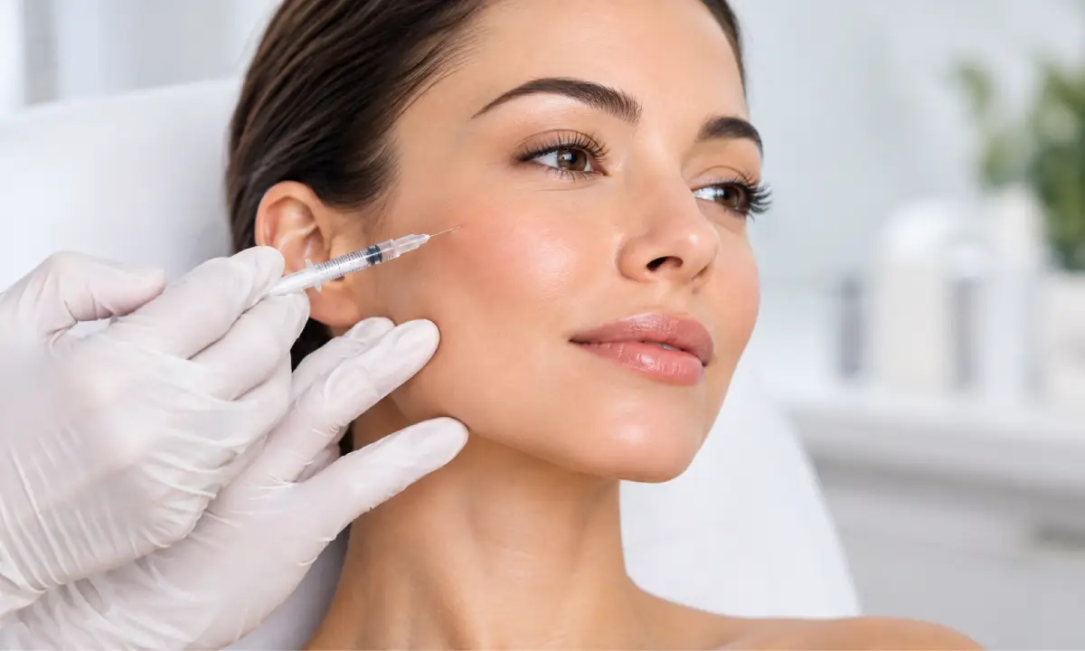 Woman receiving a biostimulator injection treatment in Brooklyn, NY at a Khrom Medspa & Wellness
